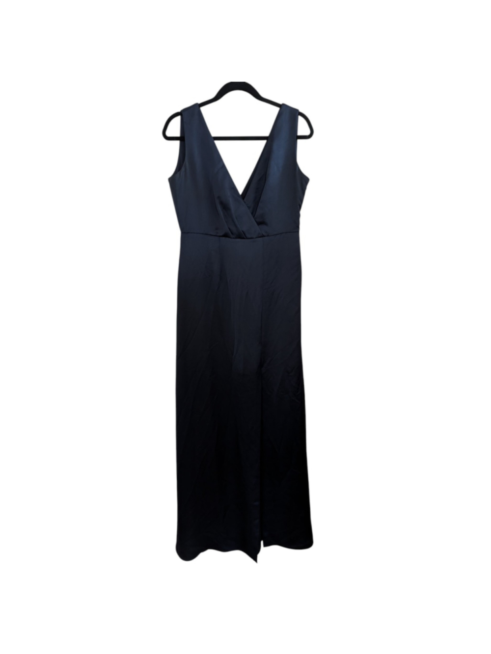 BHLDN Crossover Front Slit Satin Gown Navy Blue Size 10 Bridesmaid Prom - Picture 2 of 9